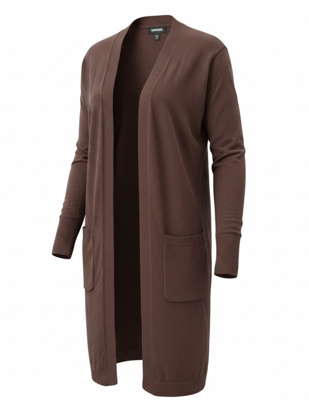 Express size M Open-Front Long Cardigan Sweater - choc Brown & pockets